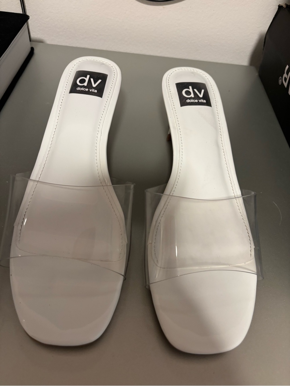 Dolce Vita White Clear Band Slipper heels
